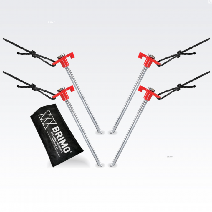 Förankringsset för hopfällbart partytält: 4 pinnar med röda huvuden och rep