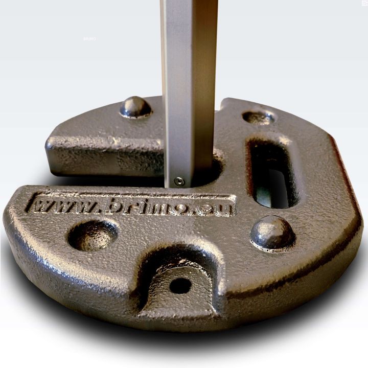 En stålviktsplatta för tält med låg vinkel, som framhäver den stapelbara designen