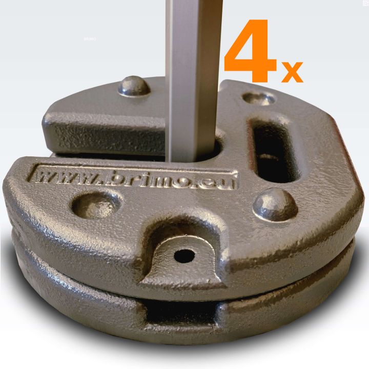 4 x Par runda grå vikter för tält, totalvikt 2 x 23 kg (bilden visar ett ben med 2 vikter)